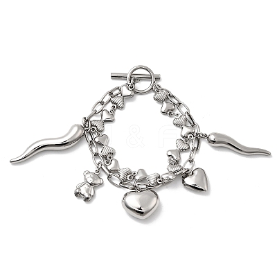 304 Stainless Steel Double-strand Bracelets BJEW-G758-01P-1