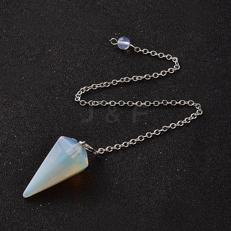 Platinum Tone Brass Opalite Cone Hexagonal Pointed Dowsing Pendulums MAK-M015-01J-1