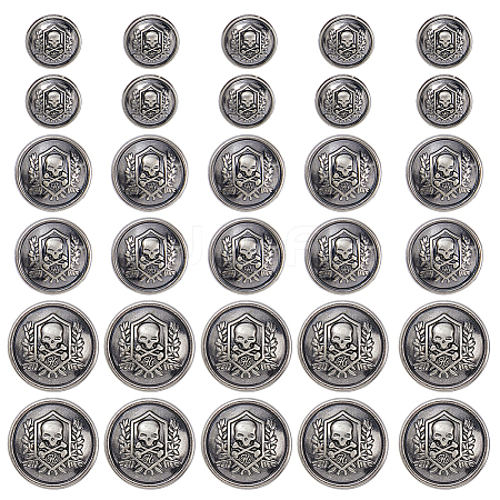 30Pcs 3 Styles Skull with Flat Round Alloy Shank Buttons BUTT-FH0001-038AS-1