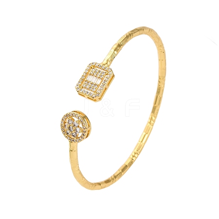 Rack Plating Brass Micro Pave Cubic Zirconia Cuff Bracelets for Women BJEW-M040-02G-1