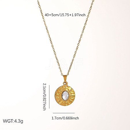 304 Stainless Steel Crystal Rhinestone Textured Geometric Pendant Necklaces for Women WG1D719-01-1