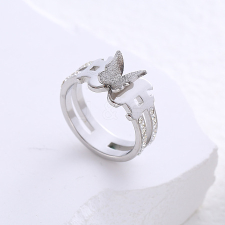 Butterfly Frosted 304 Stainless Steel Finger Rings for Women LR7265-3-1