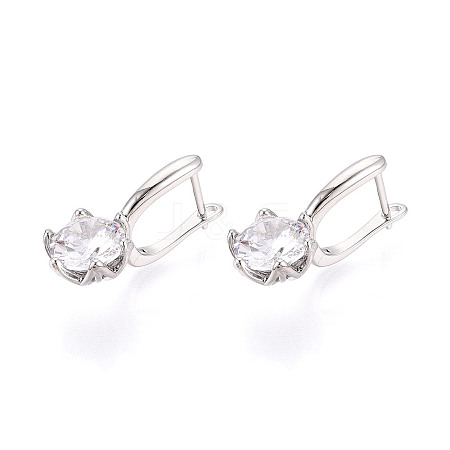Brass Micro Pave Clear Cubic Zirconia Flower Hoop Earrings EJEW-T048-29P-1