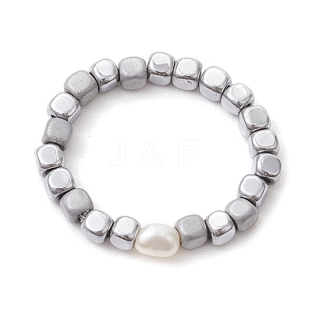 Cube Non-magnetic Synthetic Hematite Beads Stretch Finger Rings RJEW-JR00705-1