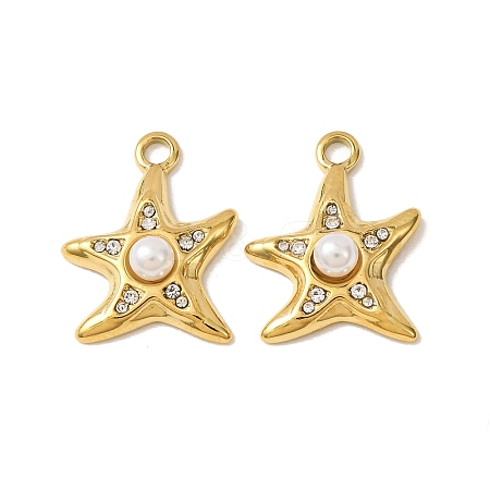 303 Stainless Steel & ABS Plastic Pearl & Crystal Rhinestone Pendants RB-CBA1E47-14G-1