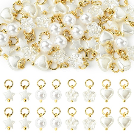 40Pcs 4 Styles Plastic Imitation Pearl Pendants PALLOY-YW00192-1