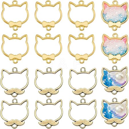 Olycraft 24Pcs 2 Colors Cat Head Alloy Small Handmade Pendant FIND-OC0001-51-1