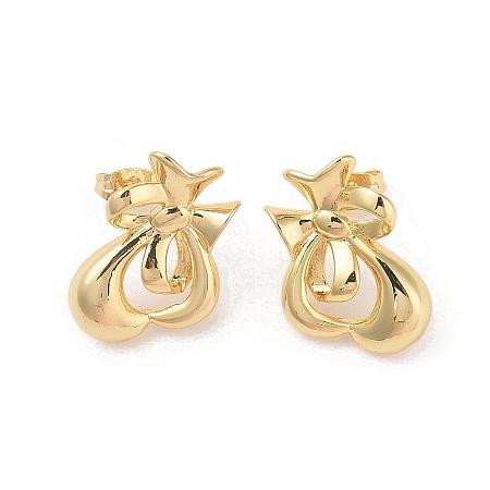 Bowknot Brass Stud Earrings EJEW-S231-02G-03-1