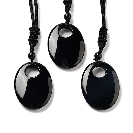 Natural Obsidian Pendant Necklace with Nylon Cord for Women NJEW-L464-B10-1