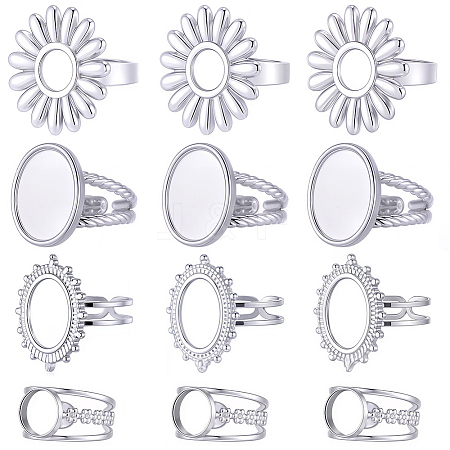 16Pcs 4 Styles Adjustable 304 Stainless Steel Open Cuff Ring Components STAS-SC0020-85-1