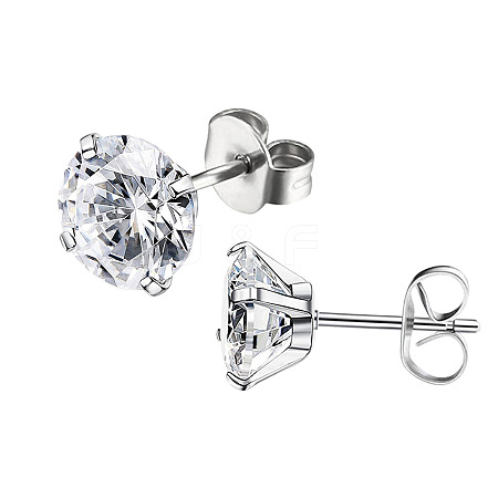 Stainless Steel Micro Pave Cubic Zirconia Stud Earrings PW-WG005C9-05-1