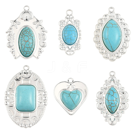 6Pcs 6 Styles Dyed Synthetic Turquoise Pendants STAS-SZ0003-81-1