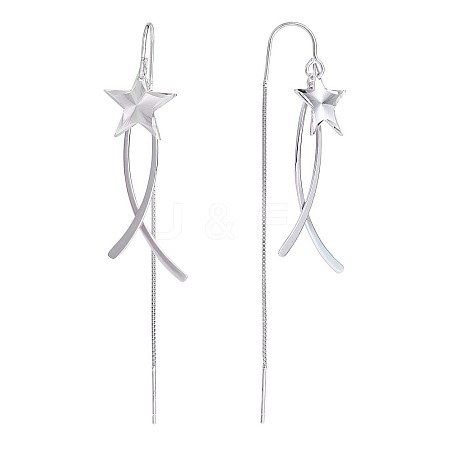 Anti-Tarnish Rhodium Plated 925 Sterling Silver Star with Chain Tassel Dangle Earrings JE1043A-1