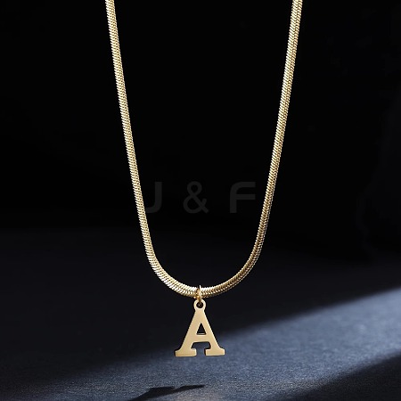 316 Surgical Stainless Steel Initial Pendant Flat Snake Chain Necklaces for Women WGC1053-01-1