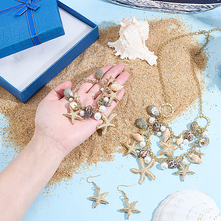 Trendy Starfish and Conch Jewelry Sets SJEW-PH0001-02G-WH-1