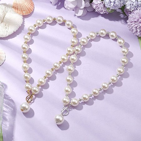 2Pcs 2 Colors Imitation White Pearl Acrylic Beaded Necklaces NJEW-JN05122-1