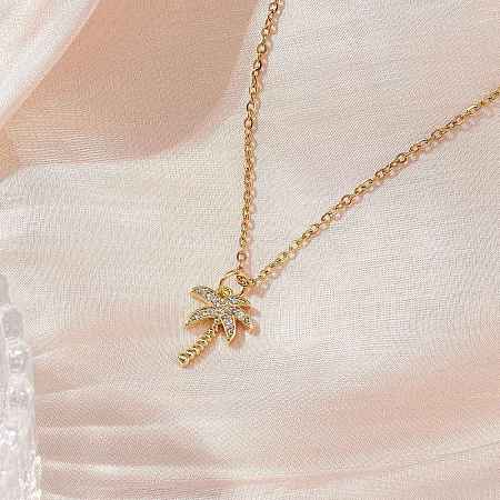 Coconut Tree Brass Micro Pave Clear Cubic Zirconia Pendant Necklaces NJEW-JN05148-02-1