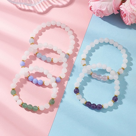 Round Natural Mixed Gemstone Beads Stretch Bracelets for Women BJEW-JB12760-1