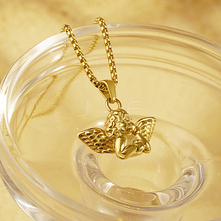 Classic Vintage Stainless Steel Baby Angel Pendant Box Chain Necklace for Women's Daily Wear YA0117-1-1