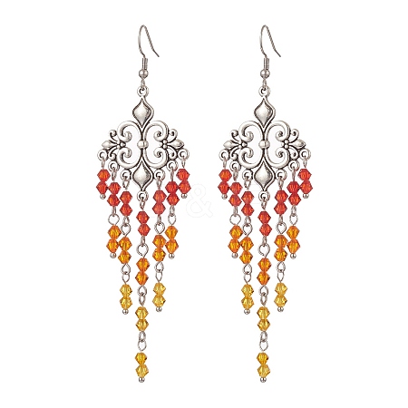 Glass Beaded Flower Tassel Chandelier Earrings EJEW-TA00225-02-1