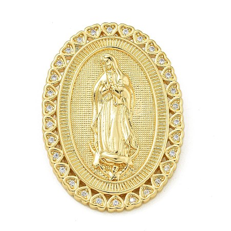 Virgin Mary Theme Rack Plating Brass Micro Pave Clear Cubic Zirconia Pendants KK-Z067-06G-05-1