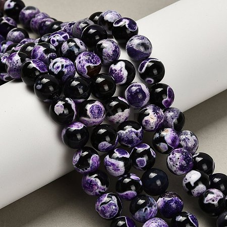 Dyed Natural Fire Crackle Agate Beads Strands G-G203-10E-10mm-1