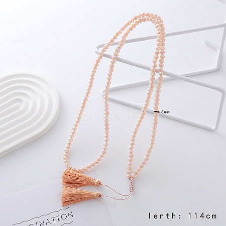 Chic European American Faceted Rondelle Glass Beaded Sweater Long Tassel Necklaces YE6948-3-1