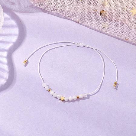 Natural Round Moonstone Beads Braided Bead Bracelets for Women BJEW-JB11655-02-1