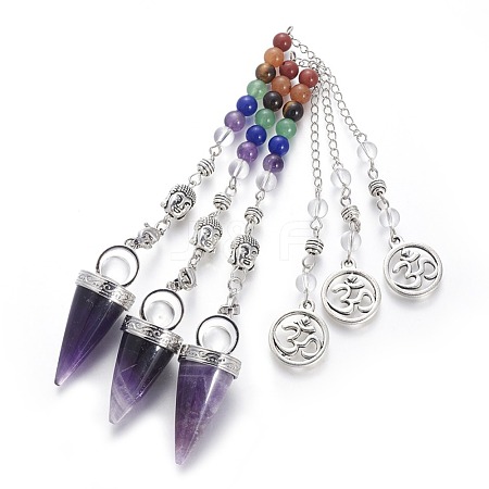 Chakra Jewelry Natural Amethyst Cone Dowsing Pendulums G-G771-E02-1