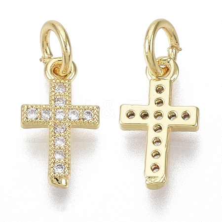 Brass Micro Pave Cubic Zirconia Tiny Cross Charms ZIRC-R109-024B-G-NF-1