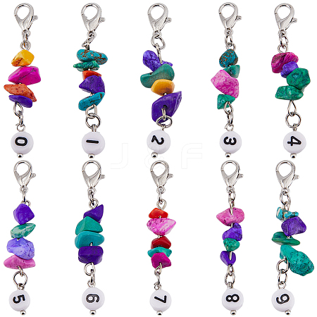 SUNNYCLUE 20Pcs Number 0~9 Synthetic Turquoise Chip & Acrylic Beaded Locking Stitch Markers HJEW-SC0001-54-1