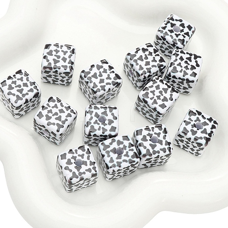 Acrylic Square Floral Beads PW-WGD1F08-01-1