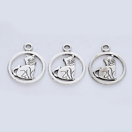 Tibetan Style Alloy Kitten Pendants TIBE-R316-049AS-RS-1