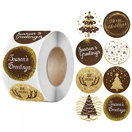 500Pcs Christmas Theme Round Stickers X-AJEW-S090-04F-1