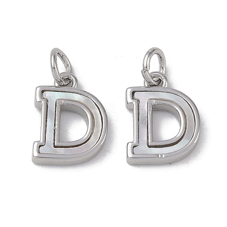 Brass Pave Shell Letter D Charms KK-G497-11P-1