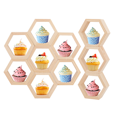 10Pcs Hexagon Wooden Dessert Cupcake Organizer Holder ODIS-GA0001-49-1