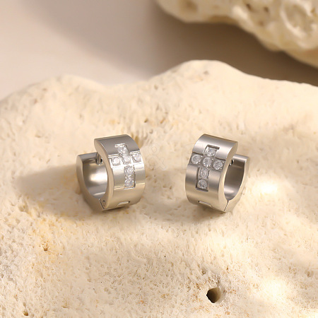 304 Stainless Steel Cubic Zirconia Hoop Earrings for Women SA-CBAF36C-02C-P-1