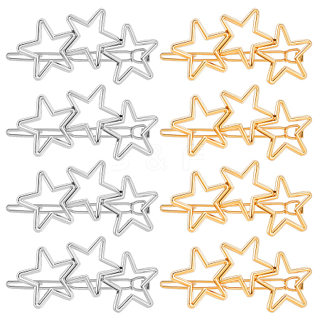 8Pcs 2 Colors Iron and Zinc Alloy Star Hair Barrettes PHAR-HY0001-06-1