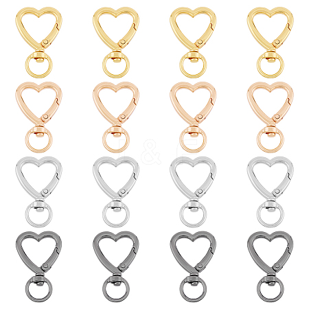 DICOSMETIC 16Pcs 4 Colors Zinc Alloy Heart Shaped Swivel Hook Clasps FIND-DC0004-52-1