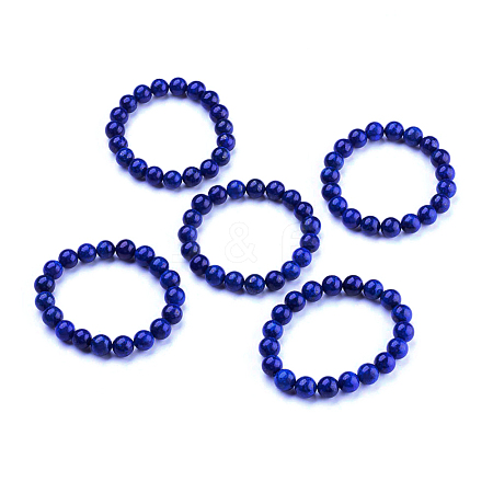 Natural Dyed Lapis Lazuli Beaded Stretch Bracelet BJEW-F203-11-1