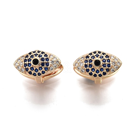 Medium Blue Cubic Zirconia Horse Eye Hinged Hoop Earrings EJEW-G321-22G-1