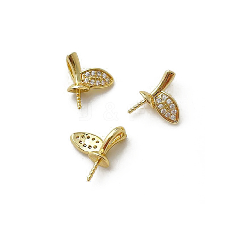 Brass Micro Pave Clear Cubic Zirconia Leaf Peg Bails Pin Charms BAPE-PW0002-20A-1