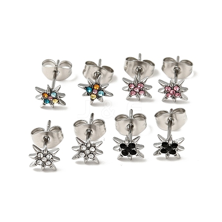 Rhinestone Flower Stud Earrings with 316 Surgical Stainless Steel Pins EJEW-A081-10P-1