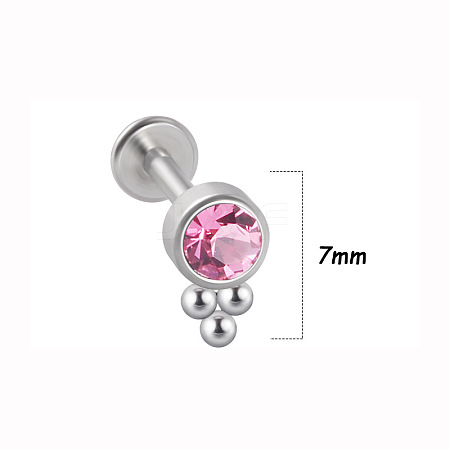 316L Surgical Stainless Steel & G23 Titanium & Rose Rhinestone Flat Round Cartilage Earrings WGA7630-10-1