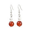 Brass Natural Carnelian Dangle Earrings EJEW-JE06588-02-2
