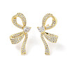 Left and Right Bowknot Brass Micro Pave Clear Cubic Zirconia Stud Earrings with Glass for Women EJEW-L285-009G-1