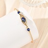 Faceted Horse Eye Natural Mixed Stone Herringbone Wire-Wrapped Brass Open Cuff Bangles with Natural Pearl for Women BJEW-JB14303-2
