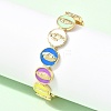 Brass Enamel Colorful Oval with Virgin Mary Open Cuff Bangles BJEW-K296-01G-1