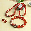 Natural Carnelian Round Beaded Necklaces & Beaded Bracelets & Dangle Earrings Sets WGE6446-13-1