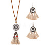 Bohemian Alloy Enamel & Wood Pendant Necklaces & Dangle Earrings Sets WG0DDDA-08-2